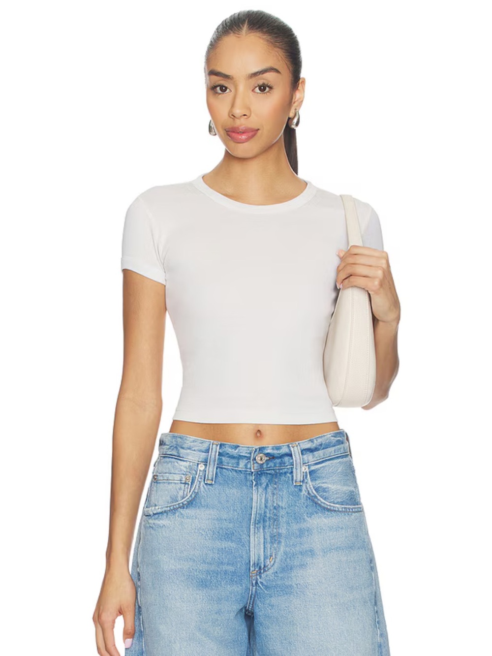 Enza Costa supima baby rib cropped tee in pearl grey